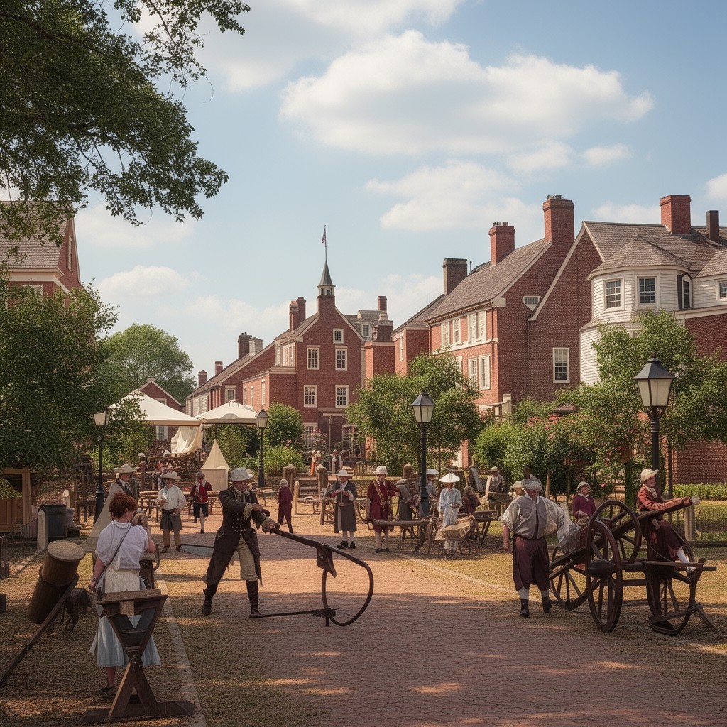 AI-generated illustration of Colonial Williamsburg restoration
