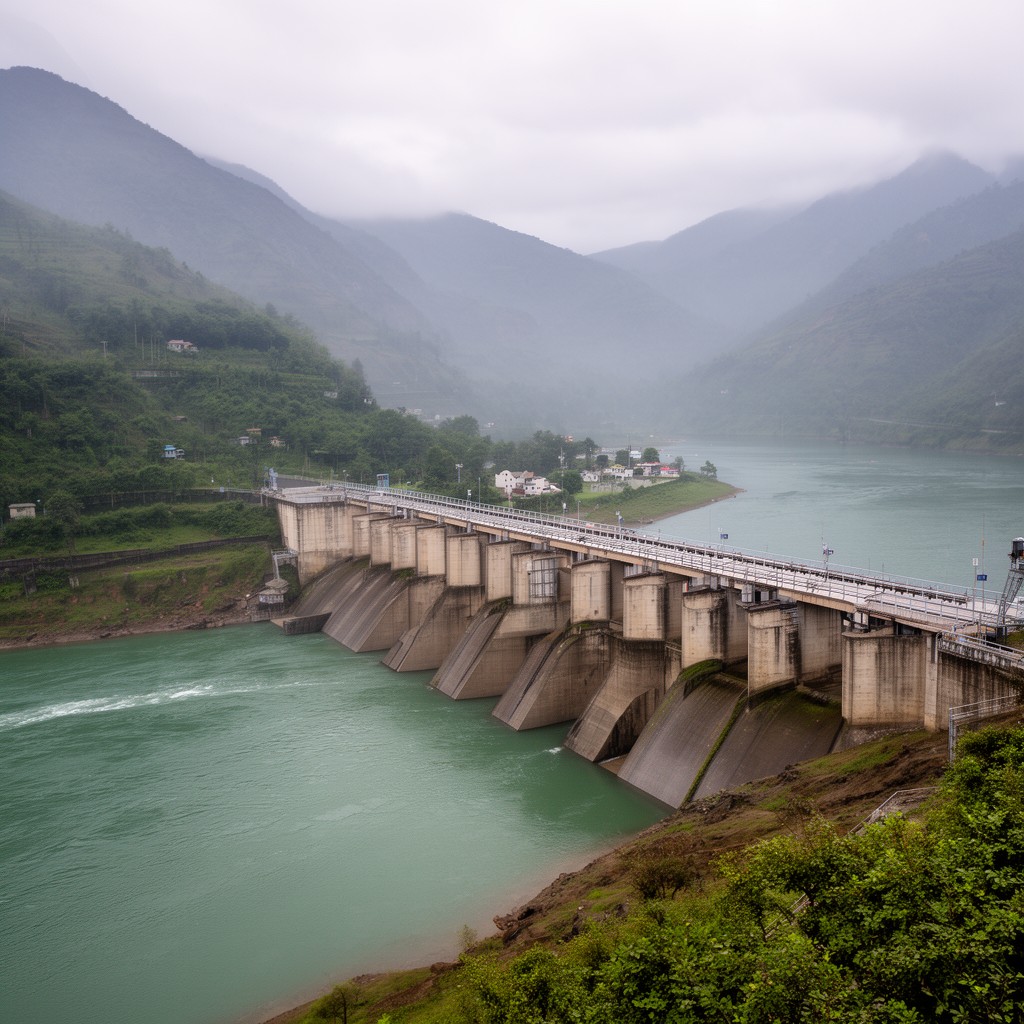 AI-generated illustration of Ranjit Sagar Dam