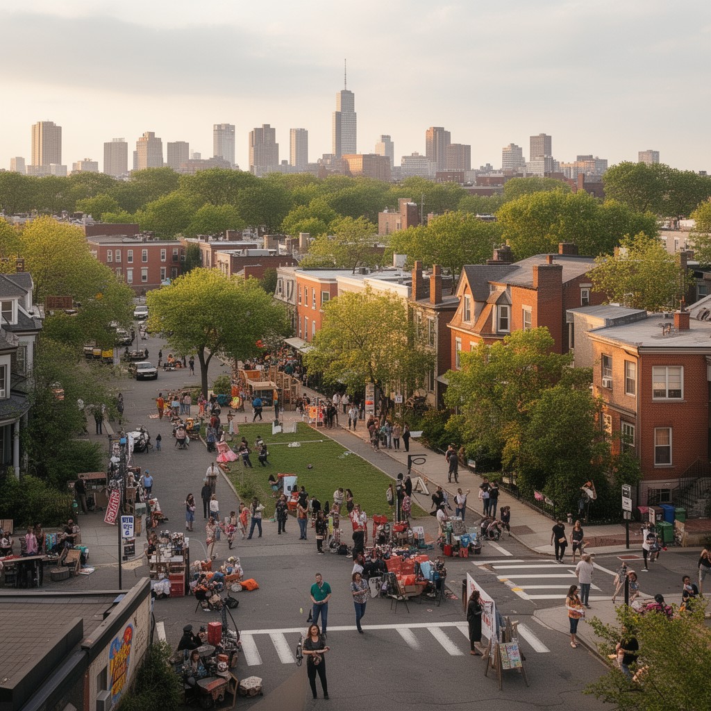 AI-generated illustration of Jamaica Plain neighborhood