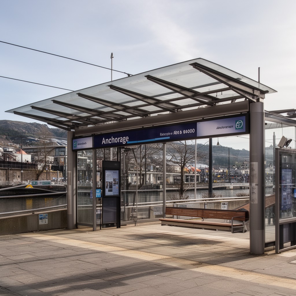 AI-generated illustration of Anchorage tram stop