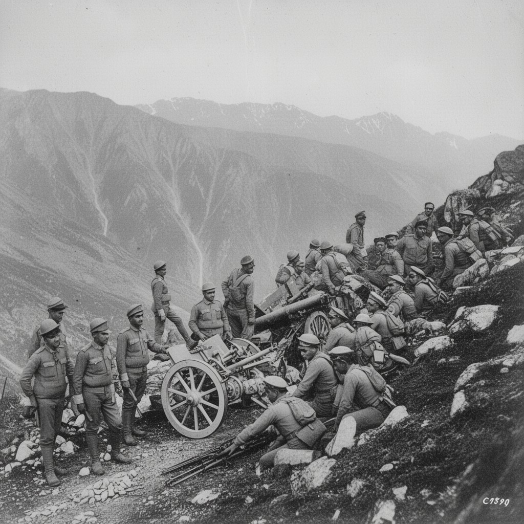AI-generated illustration of Indian mountain artillery units
