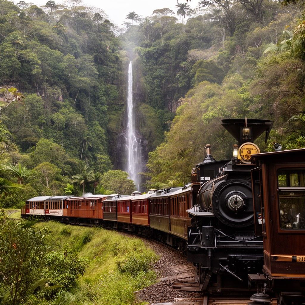AI-generated illustration of Kuranda Scenic Railway