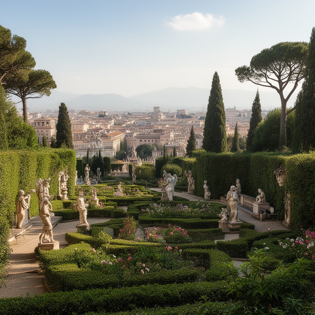AI-generated illustration of gardens of Villa Medici