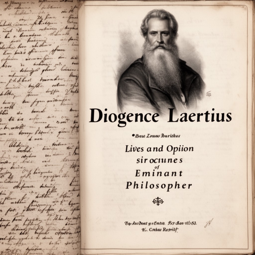 AI-generated illustration of Diogenes Laertius, Lives and Opinions of Eminent Philosophers