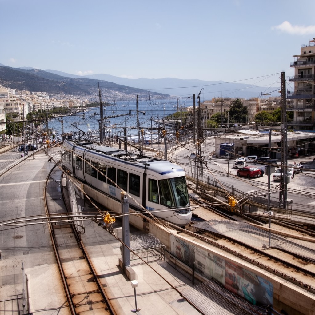 AI-generated illustration of Athens tram network