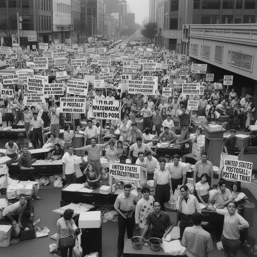 AI-generated illustration of 1970 United States postal strike