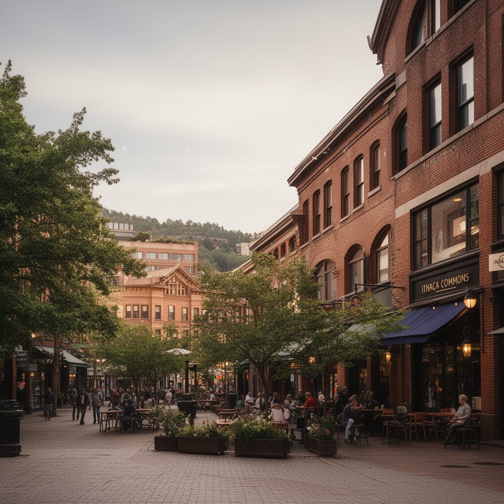 AI-generated illustration of Ithaca Commons