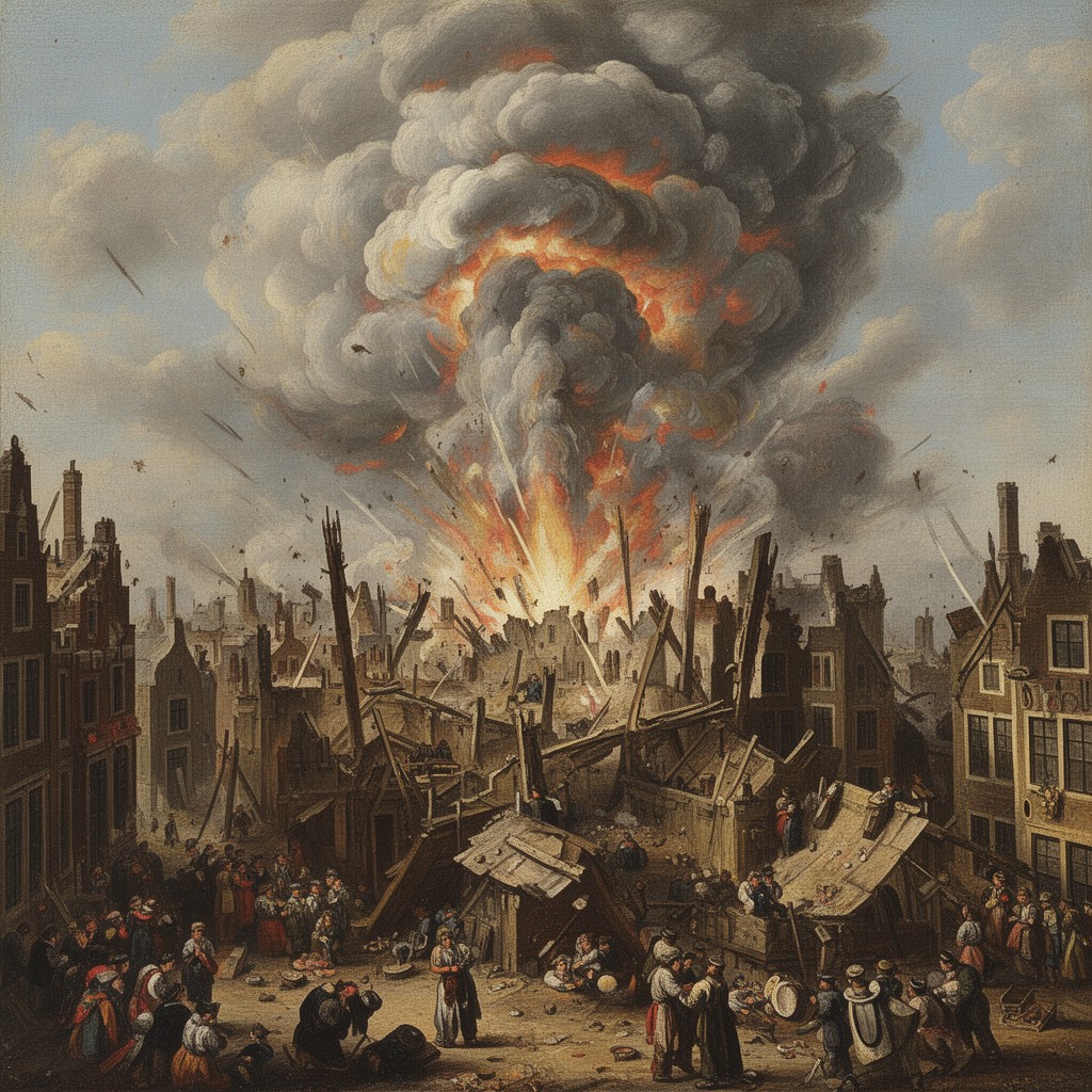 AI-generated illustration of Delft gunpowder explosion