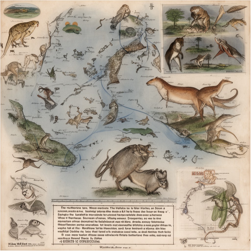 AI-generated illustration of Wallace Line concept in biogeography