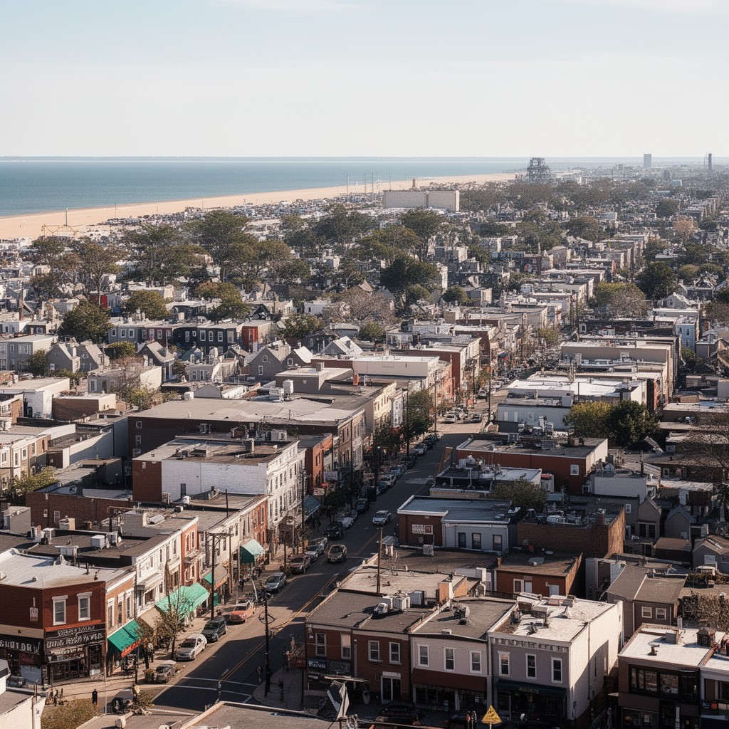 AI-generated illustration of Broadway (Revere) and surrounding urban area