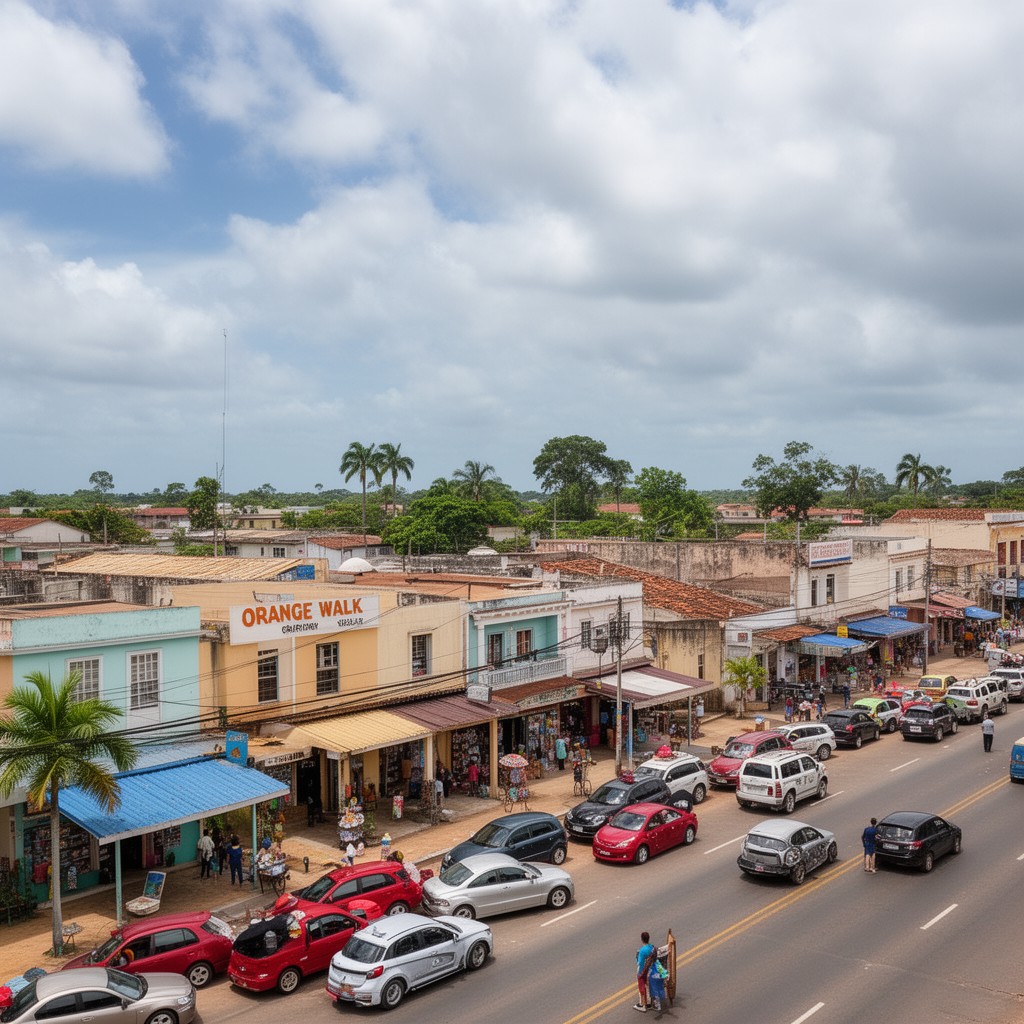 AI-generated illustration of Orange Walk Town