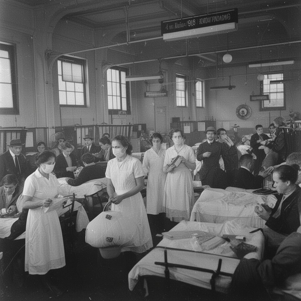 AI-generated illustration of 1918 influenza pandemic
