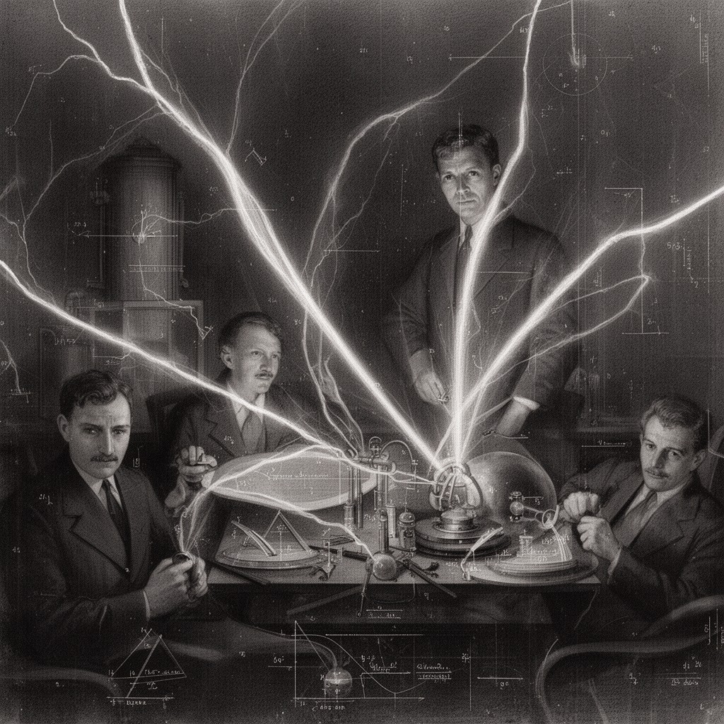 AI-generated illustration of Rays of Positive Electricity and Their Application to Chemical Analyses