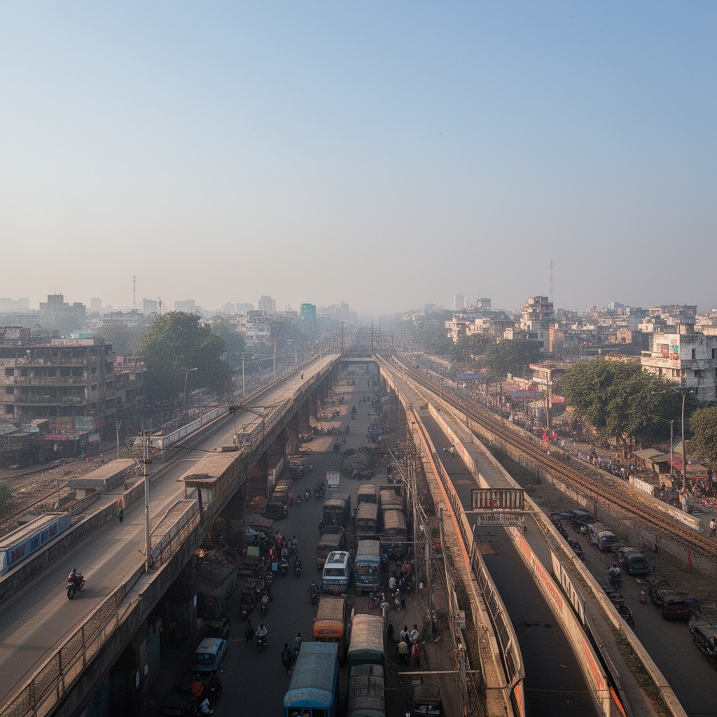 AI-generated illustration of Tilak Bridge in New Delhi
