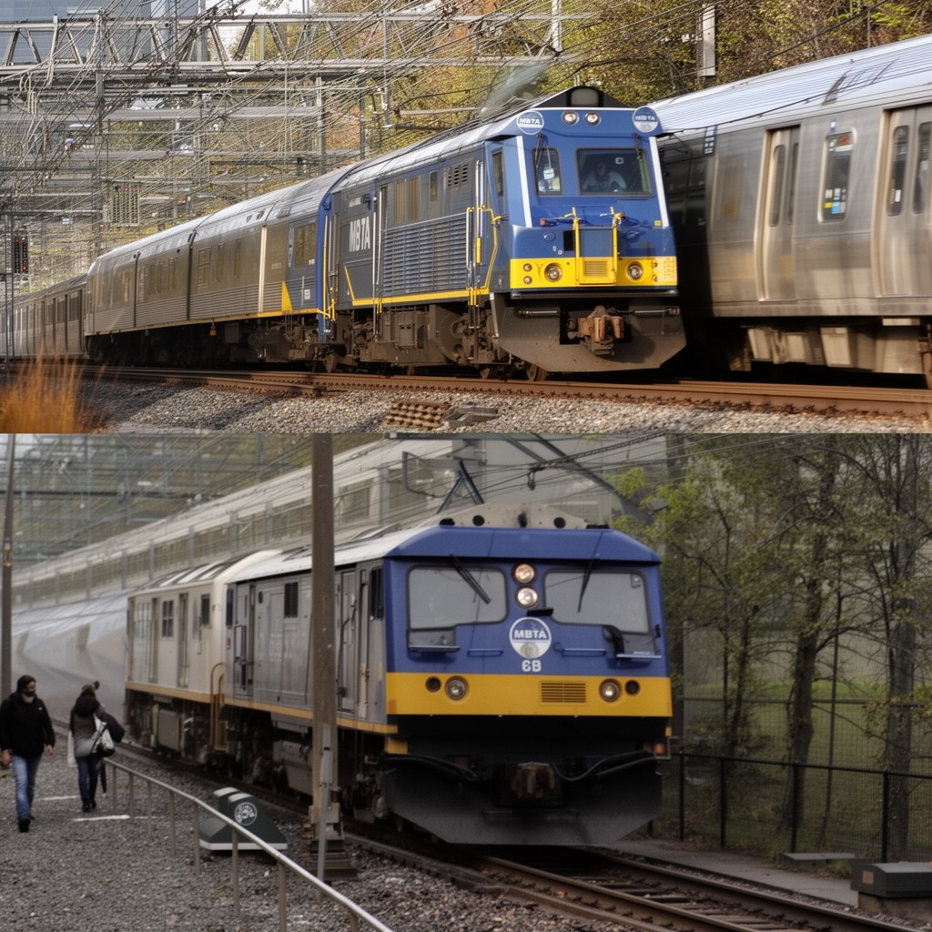 AI-generated illustration of MBTA diesel locomotives