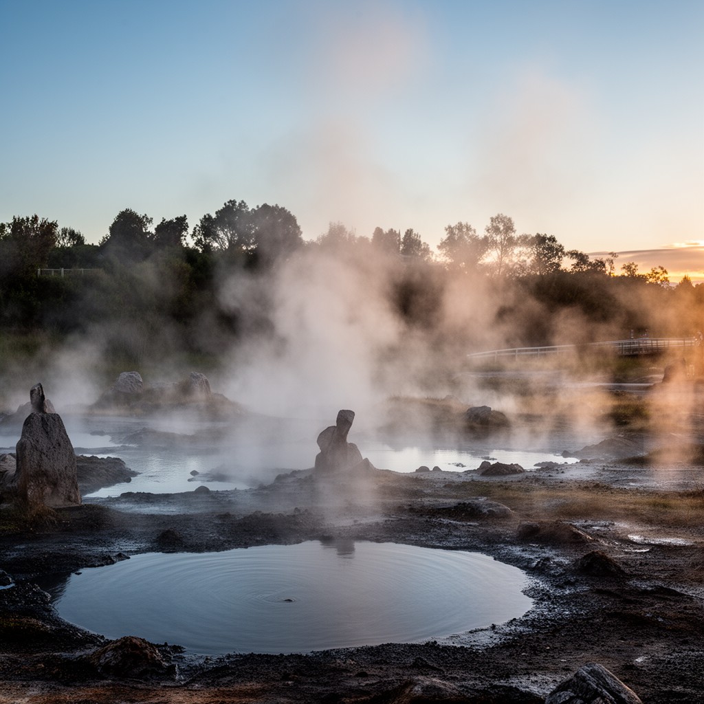 AI-generated illustration of Rotorua geothermal area