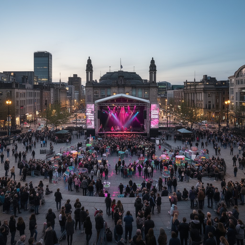 AI-generated illustration of Custom House Square, Belfast