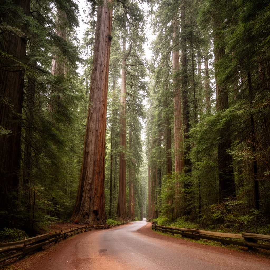 AI-generated illustration of Avenue of the Giants