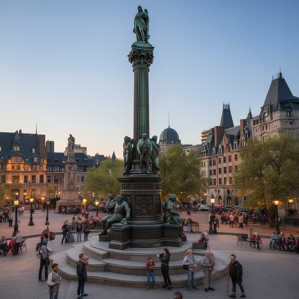 AI-generated illustration of Maisonneuve Monument in Place d'Armes, Montreal