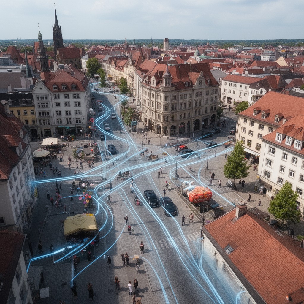 AI-generated illustration of integrated into Fürth city center street network