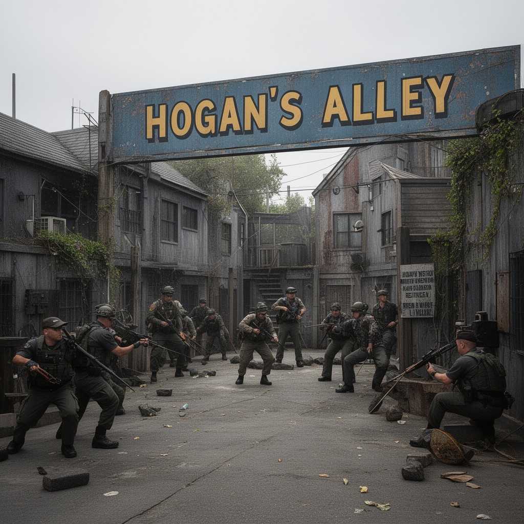AI-generated illustration of Hogan’s Alley mock town for practical exercises