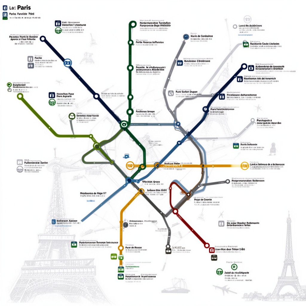 AI-generated illustration of Paris public transport network