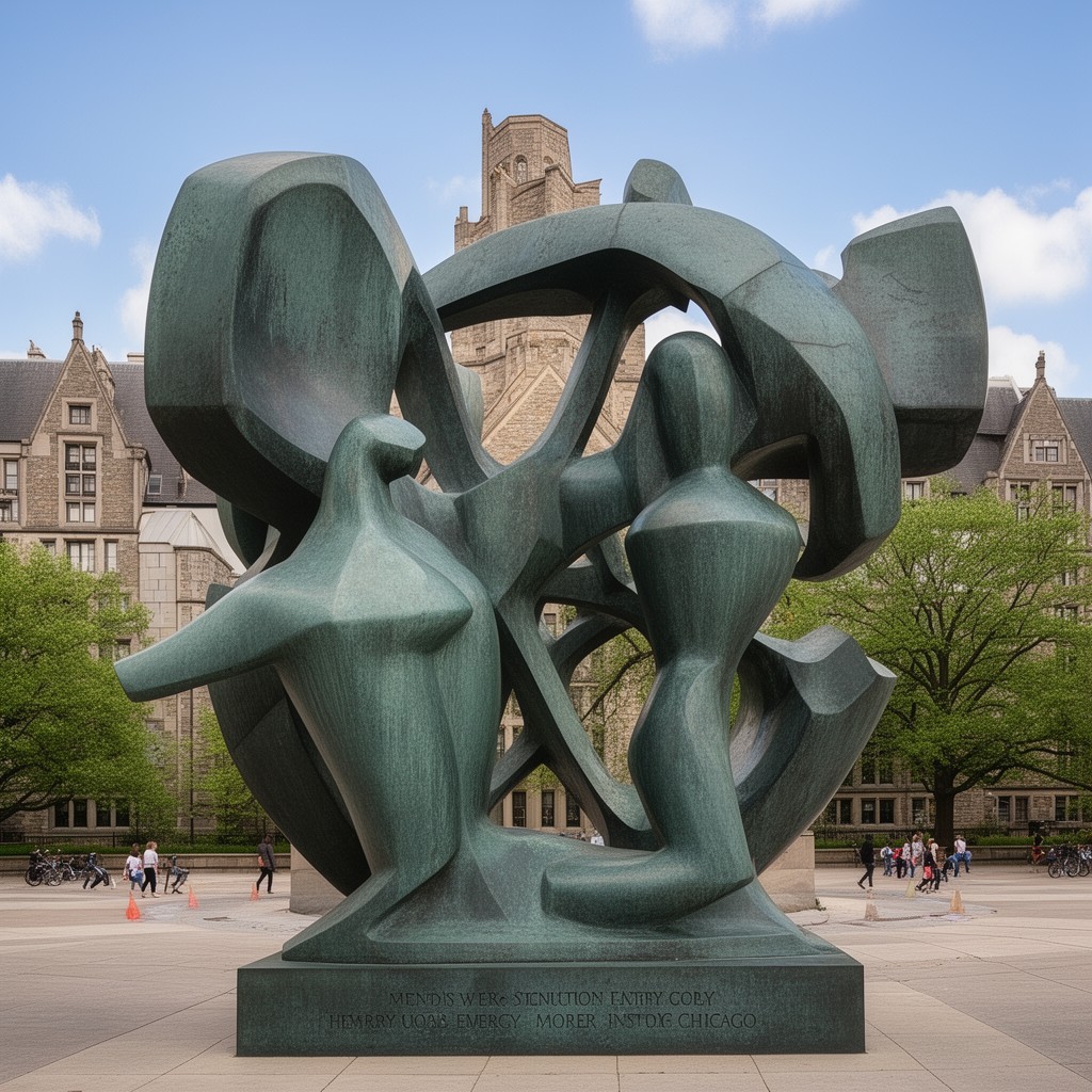 AI-generated illustration of Henry Moore sculpture "Nuclear Energy"