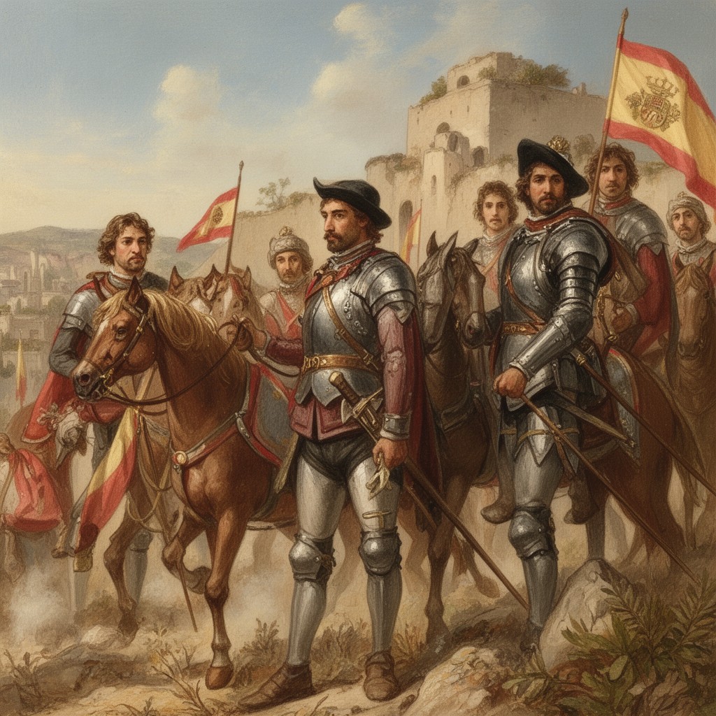 AI-generated illustration of Spanish conquistadors