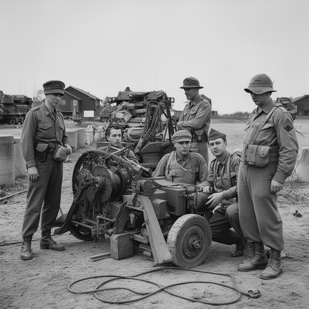AI-generated illustration of Allied military engineers
