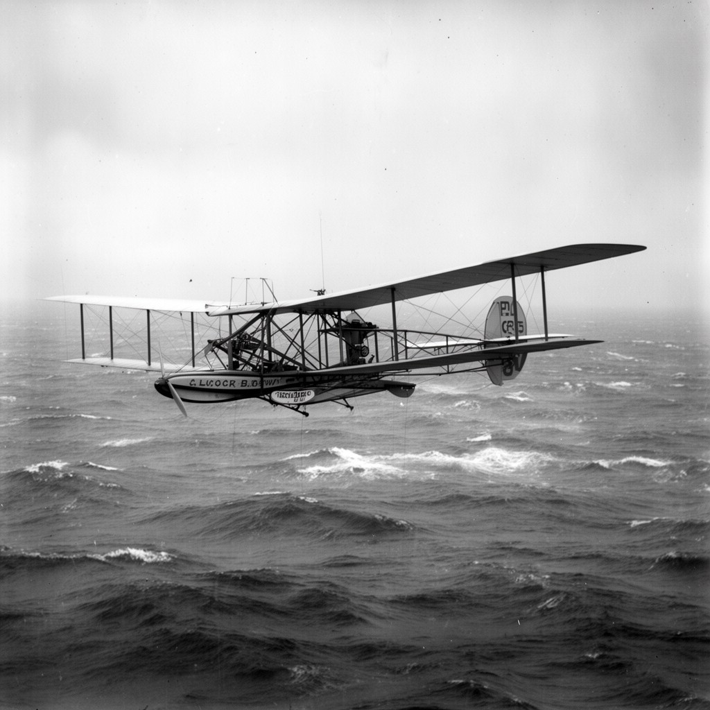 AI-generated illustration of Alcock and Brown transatlantic flight (did not meet route requirement)