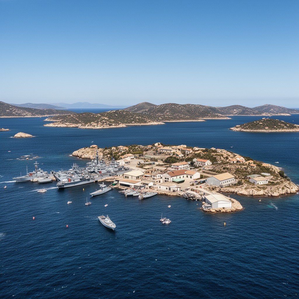 AI-generated illustration of Maddalena Archipelago naval facilities