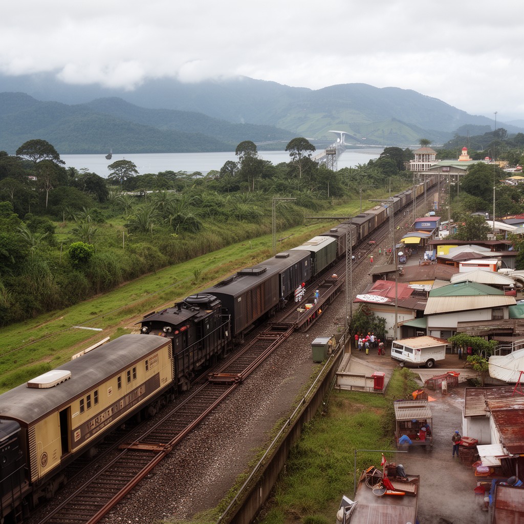 AI-generated illustration of Panama Canal railway system