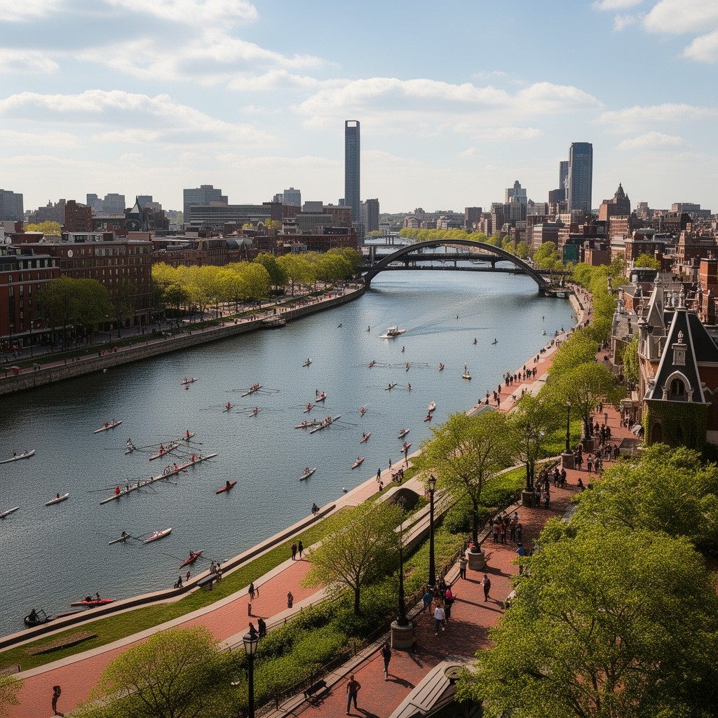 AI-generated illustration of Charles River, Boston and Cambridge