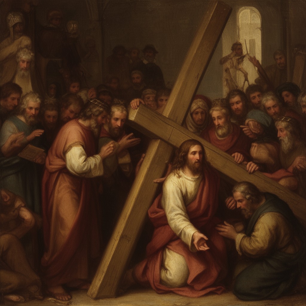 AI-generated illustration of Jesus falls the first time