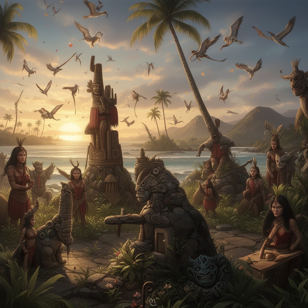 AI-generated illustration of Polynesian indigenous religions
