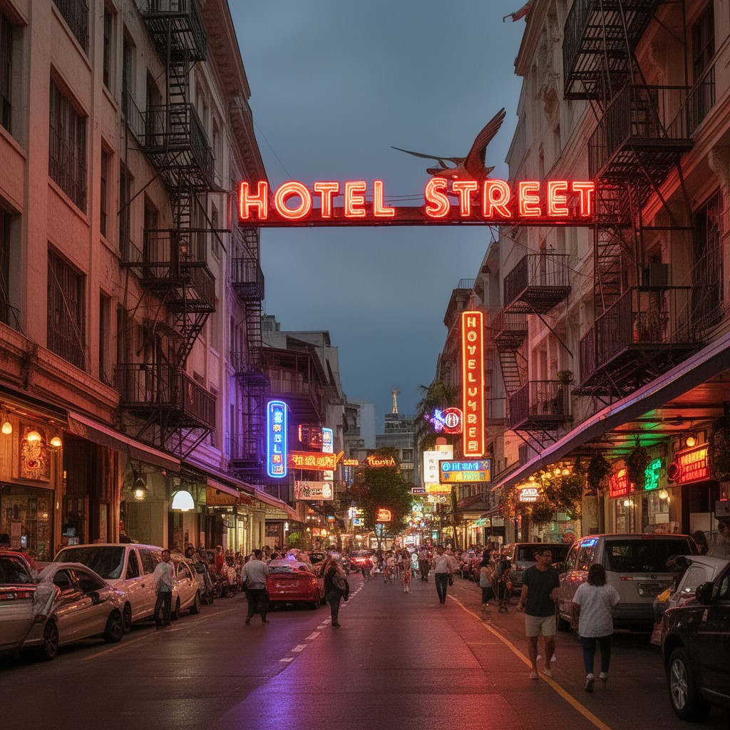 AI-generated illustration of Hotel Street