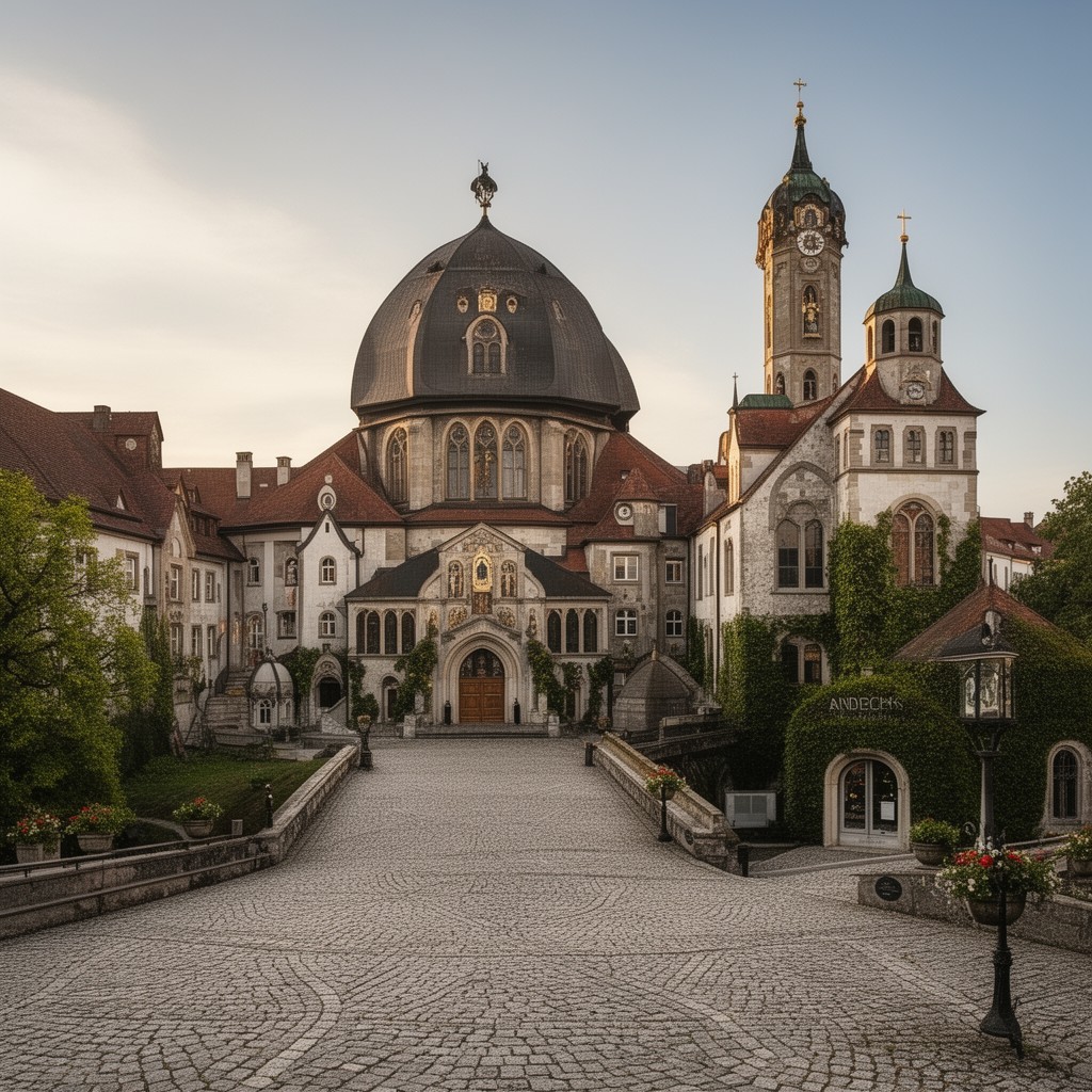 AI-generated illustration of monastic brewery of Andechs Abbey