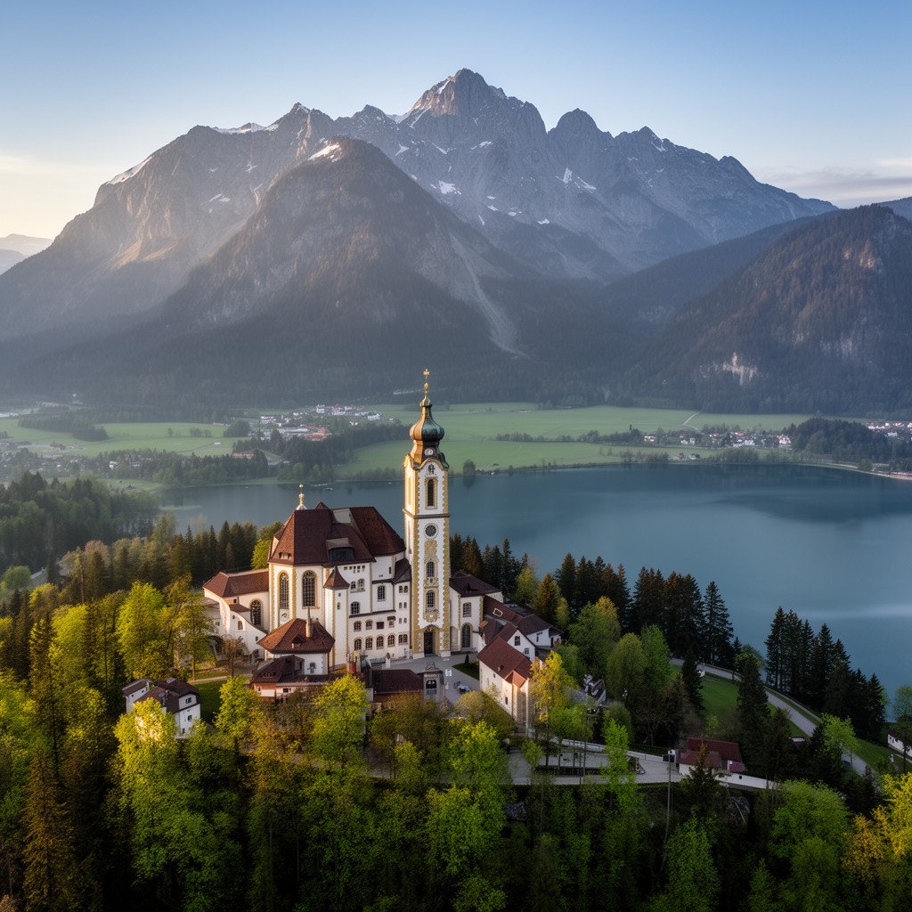 AI-generated illustration of Holy Mountain above the Ammersee
