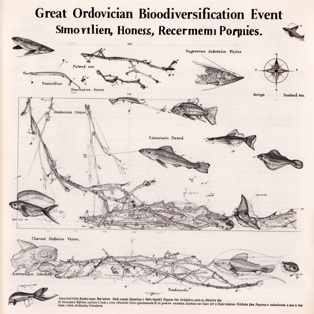 AI-generated illustration of Great Ordovician Biodiversification Event