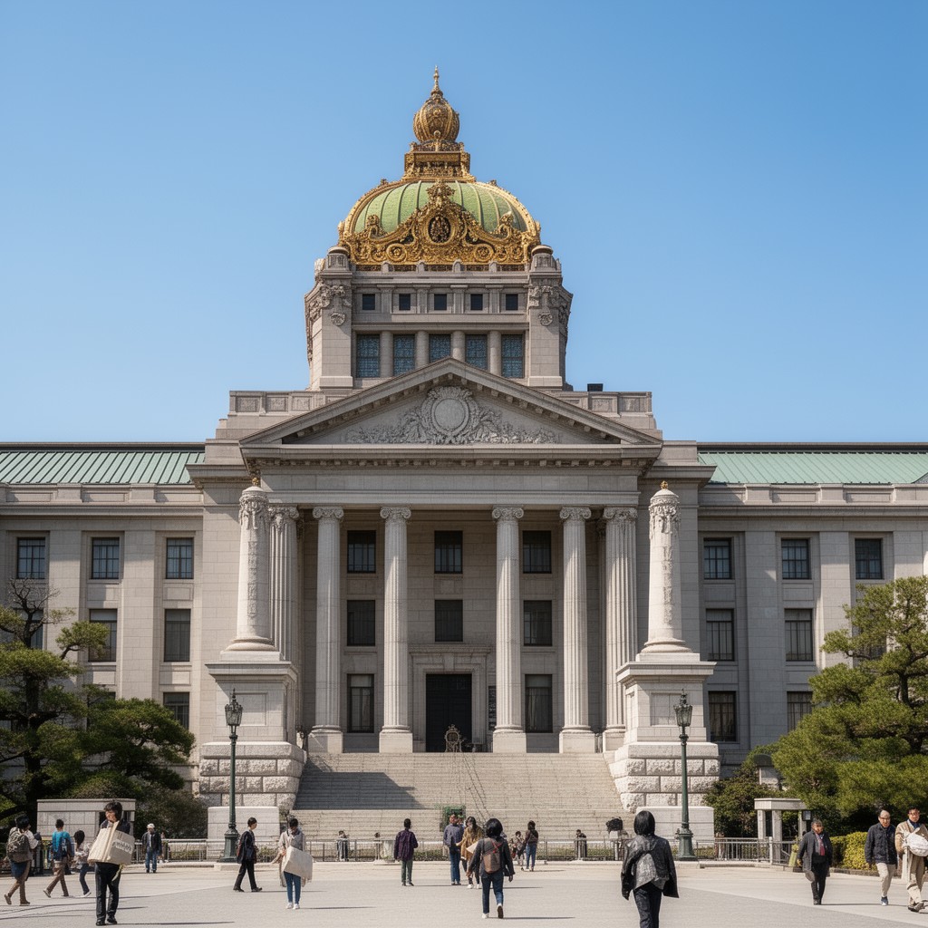 AI-generated illustration of Imperial Crown Style (National Diet Building)