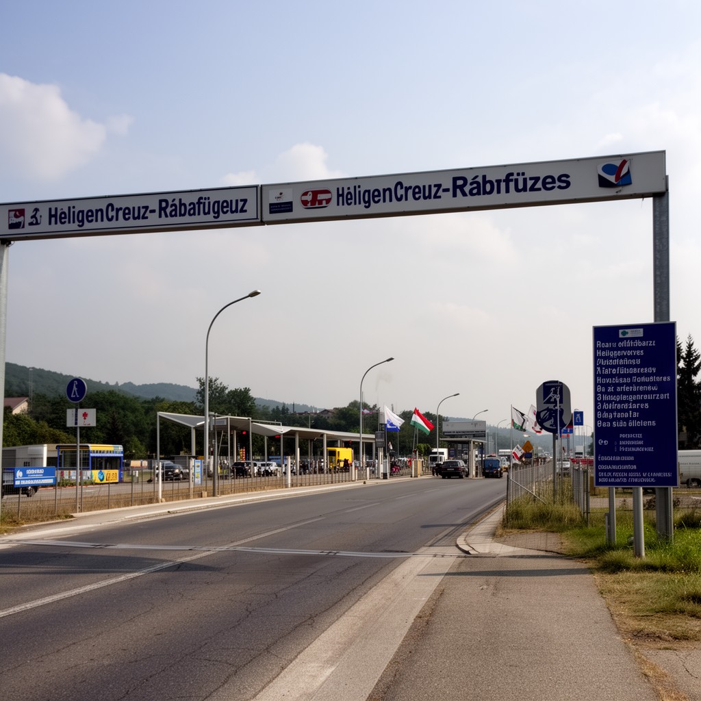 AI-generated illustration of Heiligenkreuz–Rábafüzes border crossing