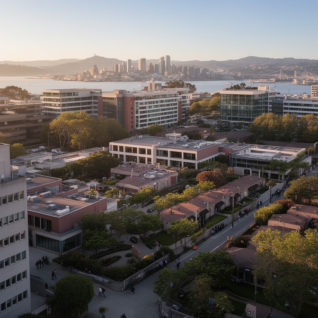 AI-generated illustration of San Francisco Bay Area campus