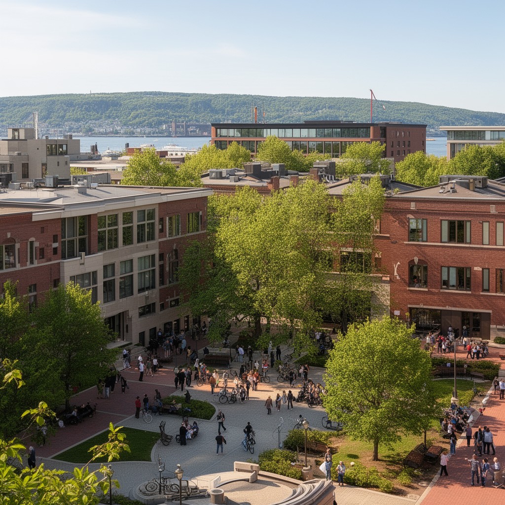 AI-generated illustration of Portland, Maine campus