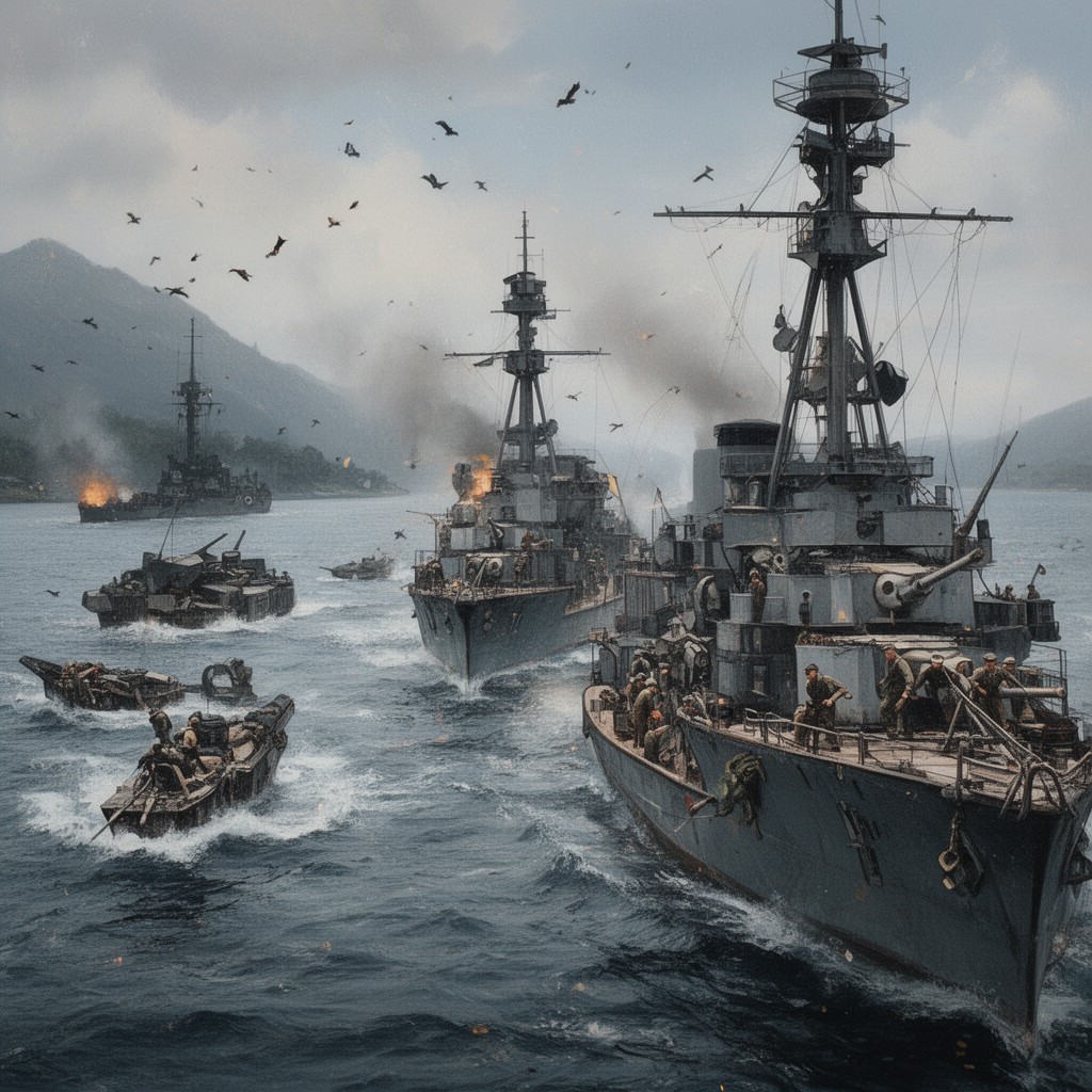 AI-generated illustration of Battle of the Sunda Strait