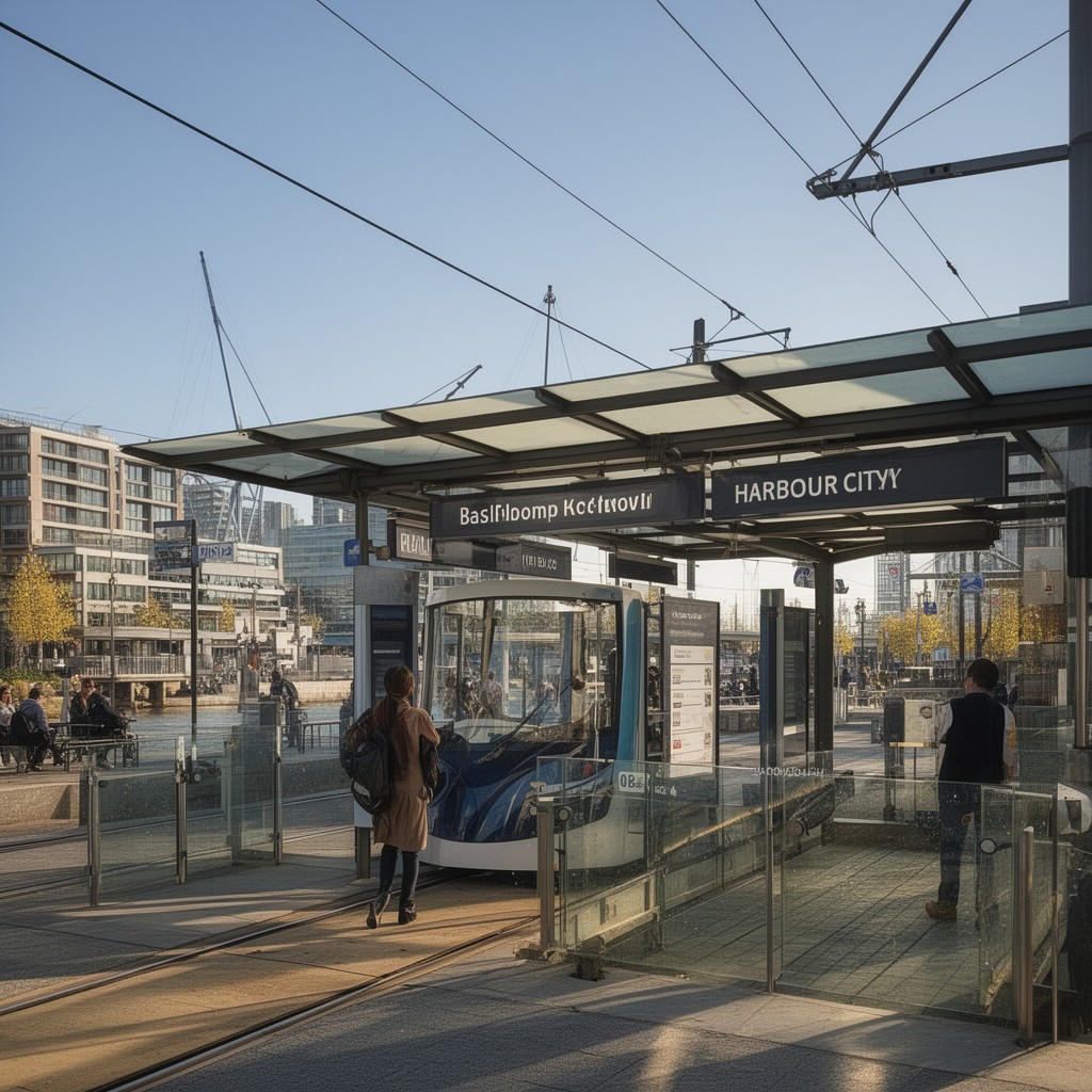 AI-generated illustration of Harbour City tram stop