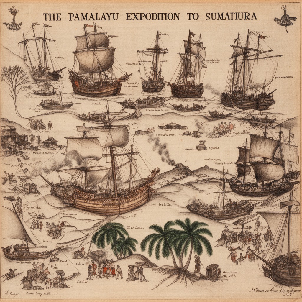 AI-generated illustration of Pamalayu expedition to Sumatra