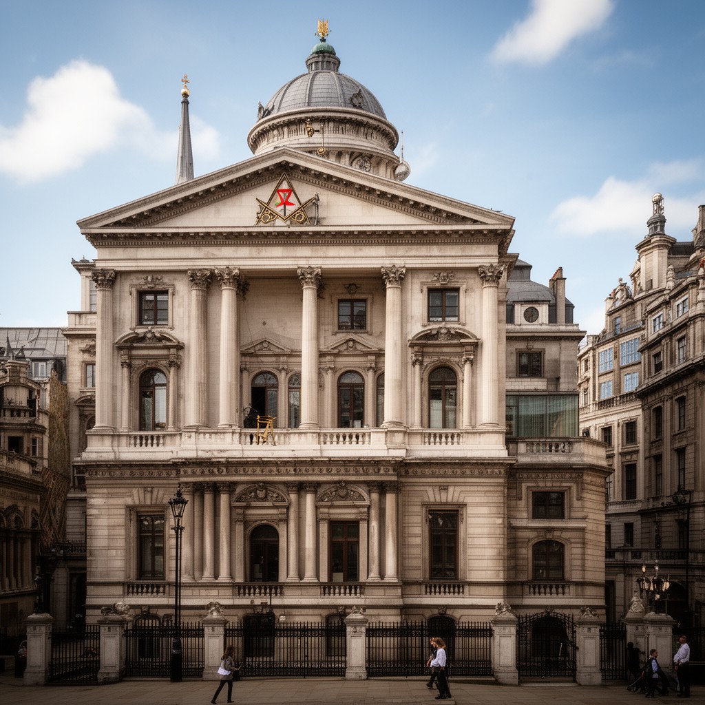 AI-generated illustration of Freemasons’ Hall (London, original building)