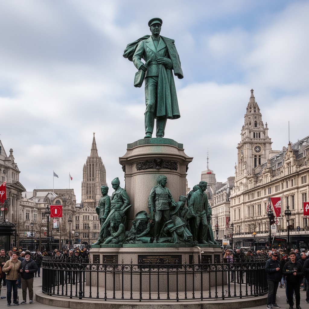 AI-generated illustration of Sikorski statue in London