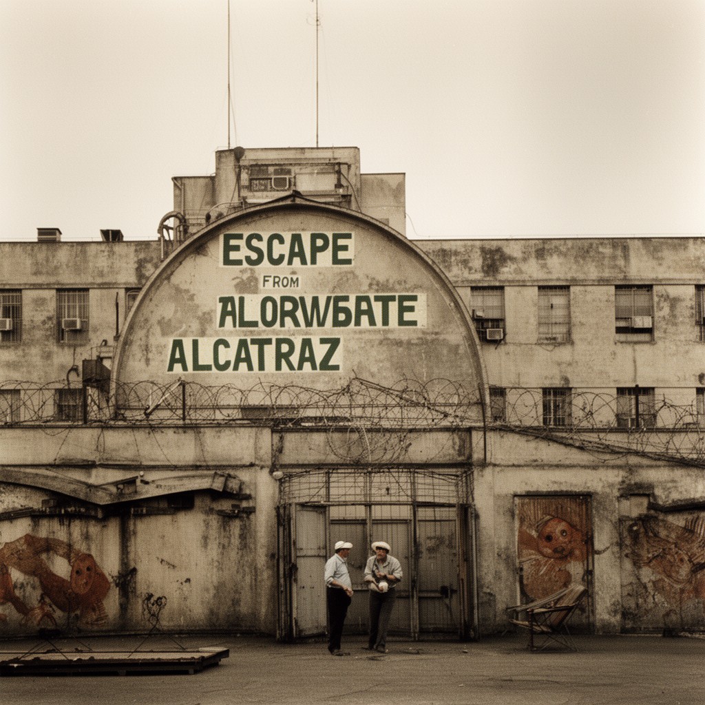 AI-generated illustration of Escape from Alcatraz (1963 non-fiction book)