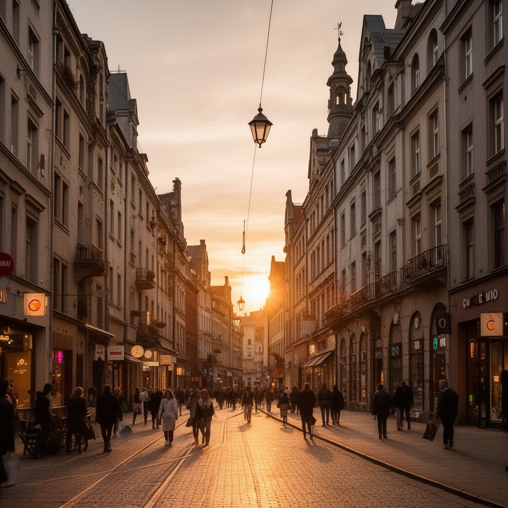 AI-generated illustration of Piotrkowska Street